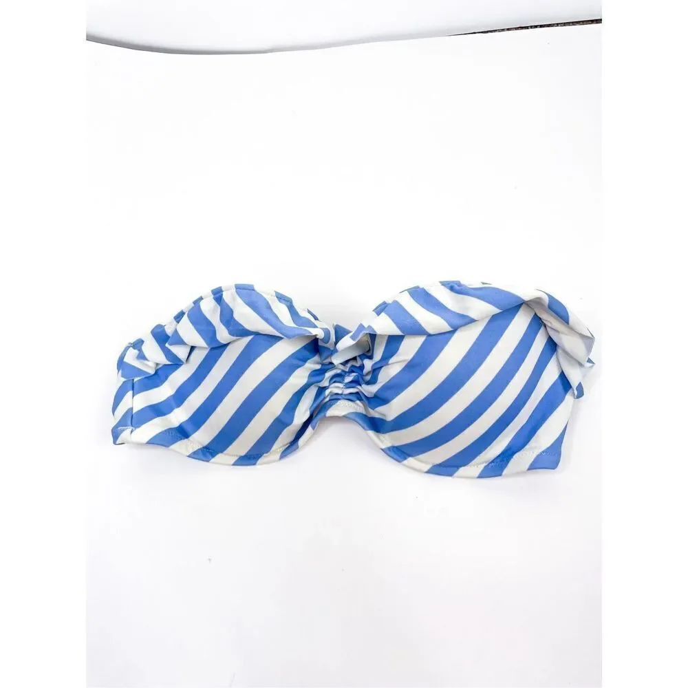 VS Victorias Secret Bandeau Striped with Ruffle Bikini Top‎ 34B Blue White